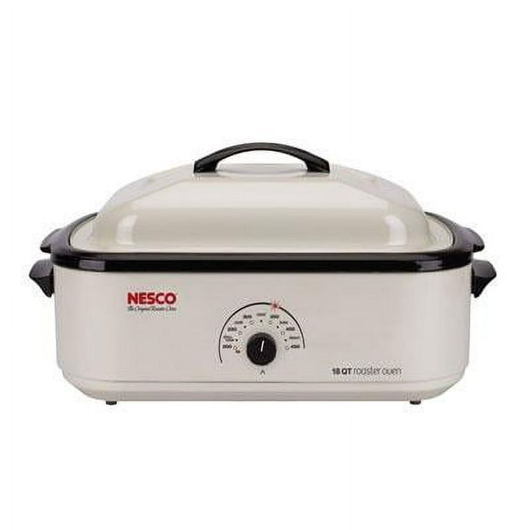 Nesco 18-Quart Silver Rectangle Porcelain Roaster Oven with Metal Lid at