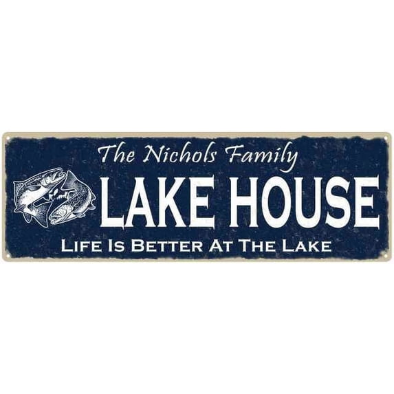 The NICHOLS Family Lake House Sign 6x18 Metal Fishing Cabin Decor 106180101174