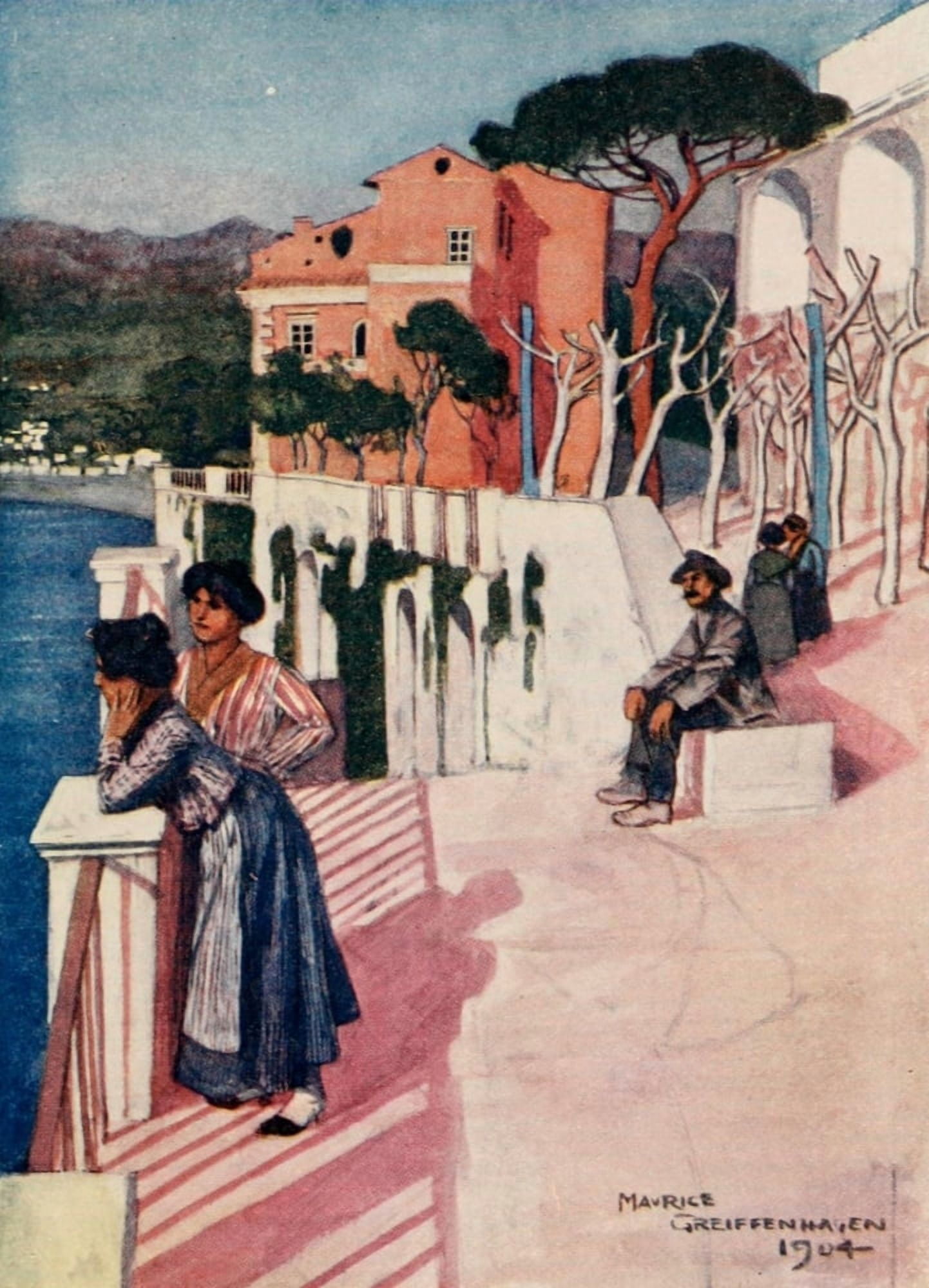 The Naples Riviera 1907 Afternoon Sorrento Canvas Art - Maurice Grieffenhagen (24 x 36)