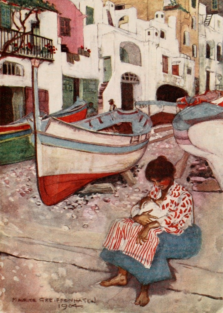 The Naples Riviera 1907 Capriote Fishermans Wife Canvas Art - Maurice Grieffenhagen (24 x 36)
