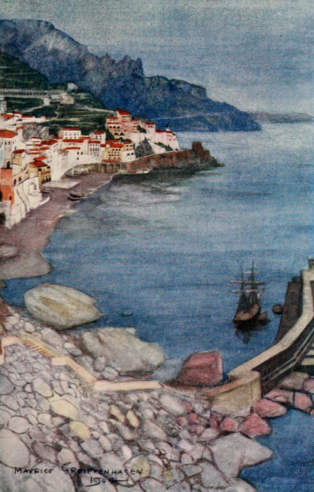 The Naples Riviera 1907 Evening at Amalfi Canvas Art - Maurice Grieffenhagen (18 x 24)