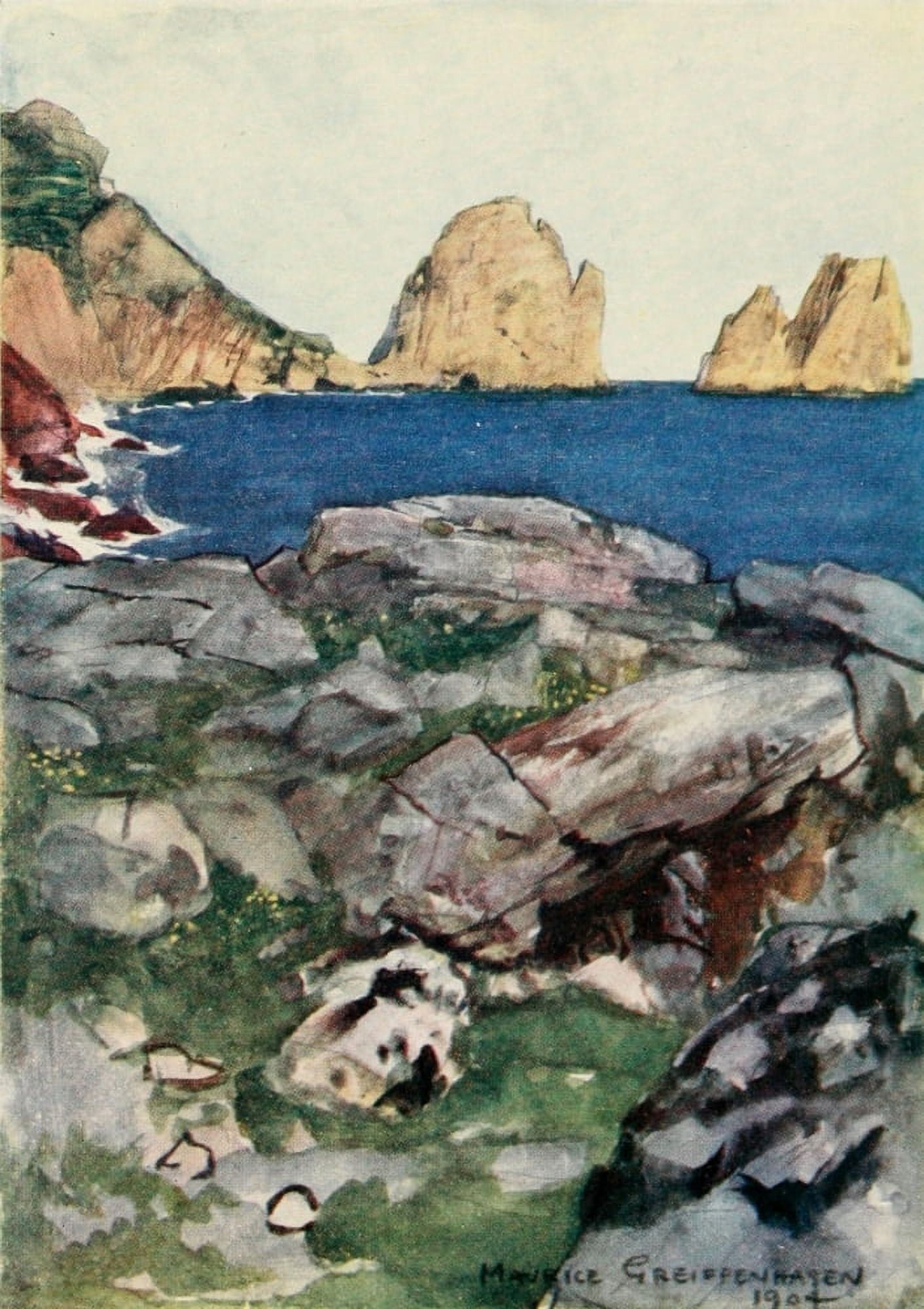 The Naples Riviera 1907 Faraglioni Rocks Capri Canvas Art - Maurice Grieffenhagen (18 x 24)