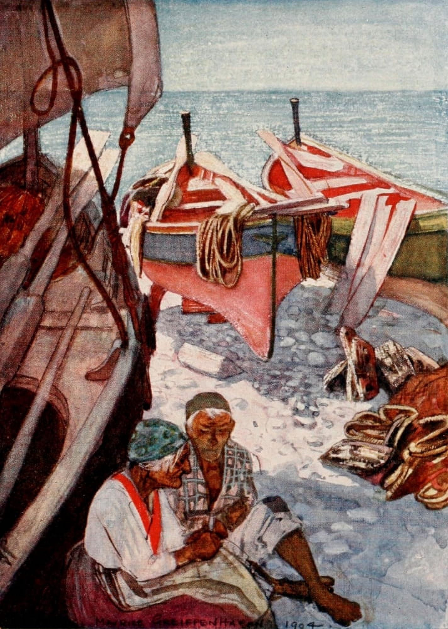 The Naples Riviera 1907 On the Beach Canvas Art - Maurice Grieffenhagen (18 x 24)