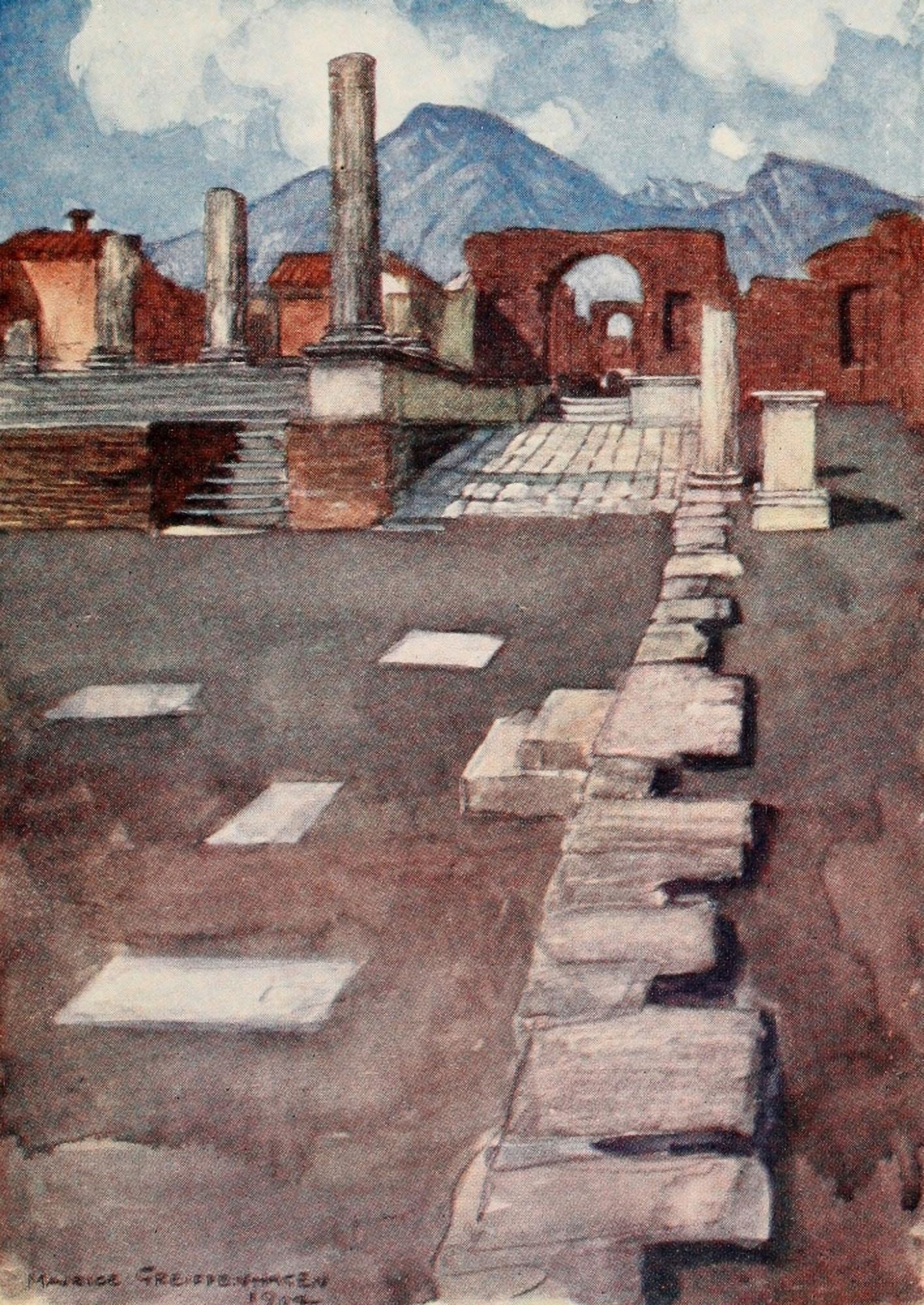The Naples Riviera 1907 The Forum Pompeii Canvas Art - Maurice Grieffenhagen (24 x 36)