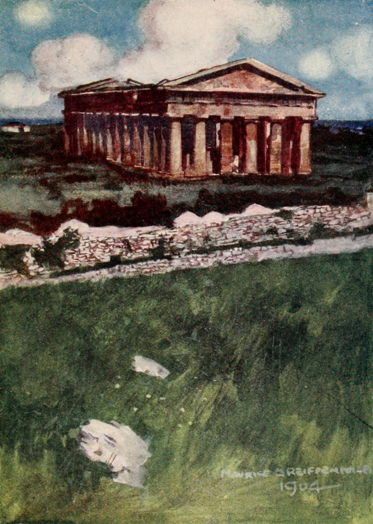 The Naples Riviera 1907 The Temple of Neptune Paestum Canvas Art - Maurice Grieffenhagen (24 x 36)