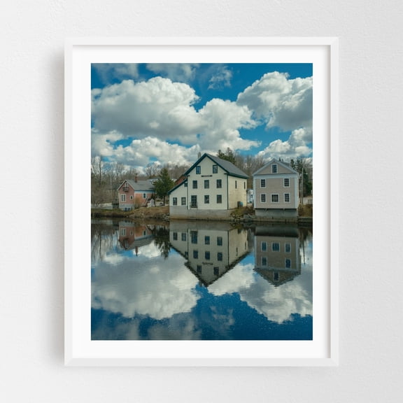 The Narraguagus River, Cherryfield - Cherryfield Maine Photography Architecture Rural Scenic Farmhouse White Framed Wall Art Print 6 x 8 inches