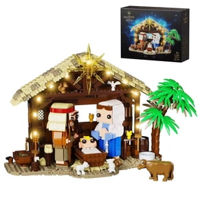 The Nativity Building Block Set Jesus Building Toy Bible Story Jesus Figures with LED Light, Easter, Christian Gift for Adults and Kids