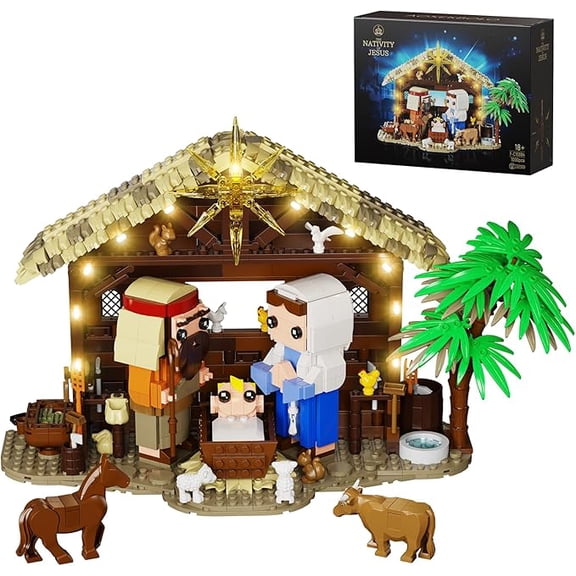 The Nativity Building Block Set Jesus Building Toy Bible Story Jesus Figures with LED Light, Easter, Christian Gift for Adults and Kids