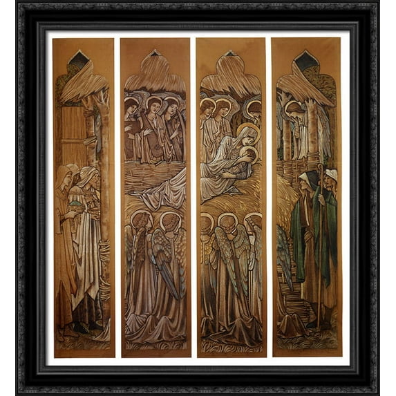 The Nativity, Cartoons For Stained Glass At St. David's Church, Hawarden 28x32 Large Black Ornate Wood Framed Canvas Art by Edward Burne Jones