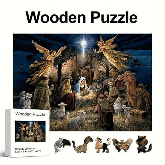 The Nativity Story Wooden Puzzles For Adults Wooden Jigsaw Puzzles Unique Shape Wooden Animal Puzzle Creative Challenge For Adults, Family, Friend