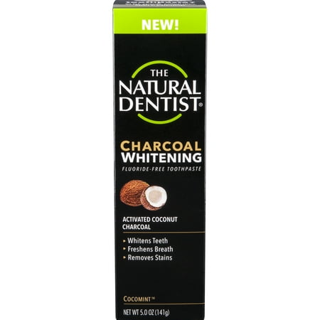 The Natural Dentist Charcoal Whitening Fluoride-Free Toothpaste, Cocomint, 5 Oz Tube