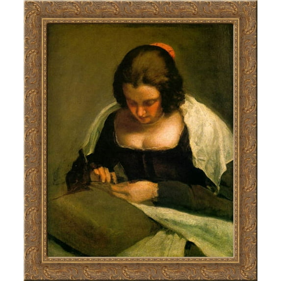 The Needlewoman 20x23 Gold Ornate Wood Framed Canvas Art by Velazquez, Diego Rodriguez de Silva