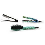 The Neo Choice 3 pcs Complete Styling Set - Ionic Heated Brush Straightener, Ceramic Flat Iron and Easy Hair Comb Full Set Peacock