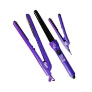 The Neo Choice 3 pcs Trio Complete Full Set W/ 1.25 Inch Hair Straightener, 18-25mm Curling Iron and Mini Hair Iron Purple