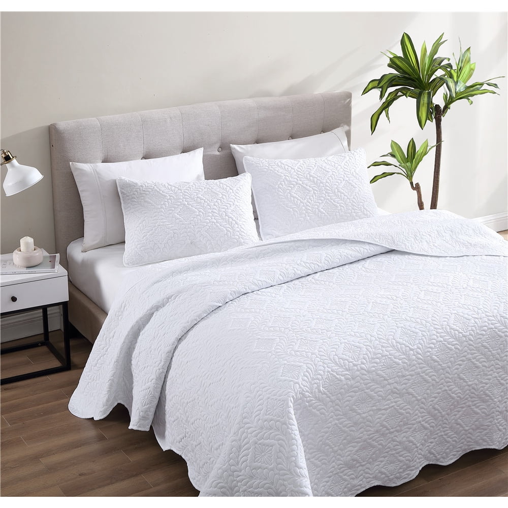 G3 Home 90036 아이비 침대보 세트, 화이트 - 퀸 사이즈 - 3피스