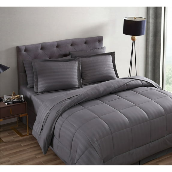 The Nesting Company Maple Dobby Stripe Bed in a Bag Bedding Set 8 Piece Comforter Set and Sheet Set Set