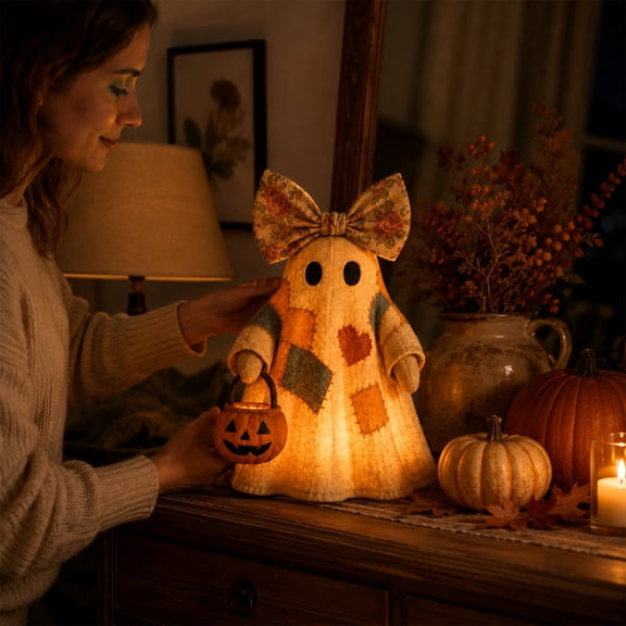 The New 1PCS Spooky Cute Halloween Decoration, LED Lighted Ghost Figurine, Family Friendly Fall Home Decor
