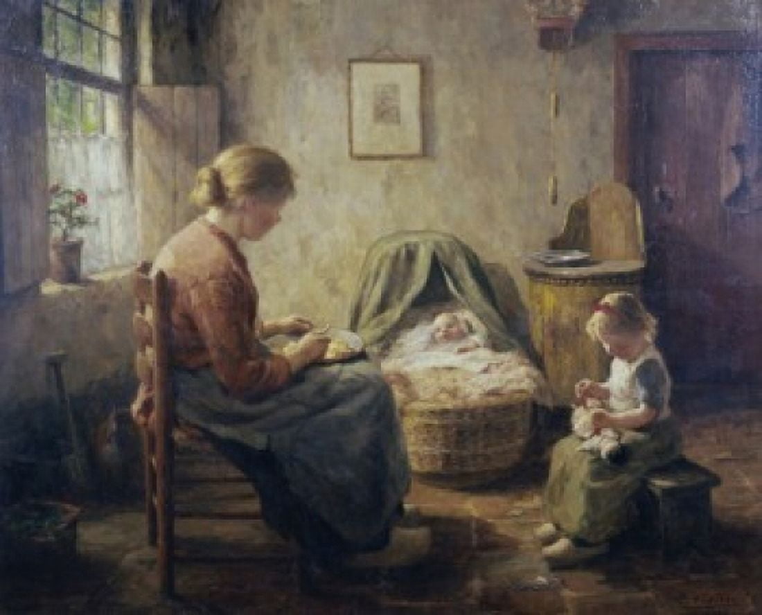 The New Baby Evert Pieters (1856-1932) Dutch Canvas Art - Evert Pieters (18 x 24)