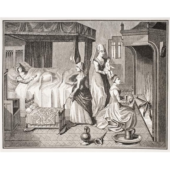 The New Born Child 19th Century Reproduction From A 15th Century Miniature In Histoire De La Belle Helaine Poster Print - Large - 34 x 26
