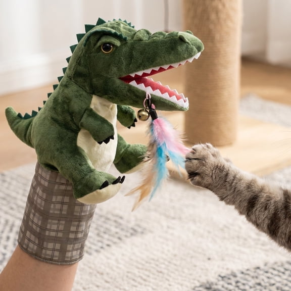 The New Cat Gloves Bite Proof, Dinosaur Hand Puppet Cat Toy, Versatile Interactive Play Glove for Kitten Exercise and Mental Stimulation