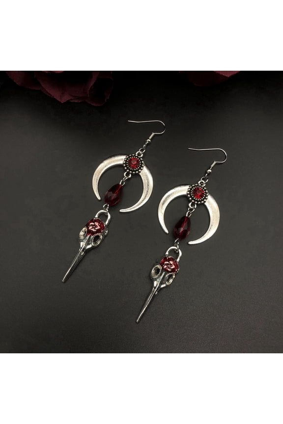 The New Crow Skull Earrings Goth Punk Style Horns Red Blood Drops Crystal Jewelry Gorgeous Fashion Ladies Gifts