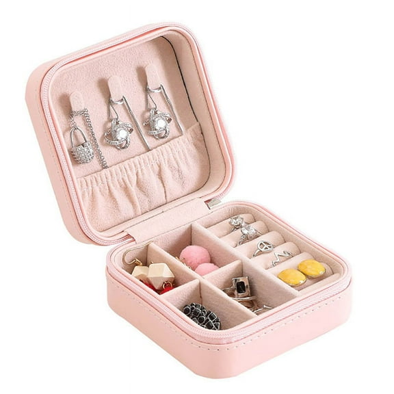 Jewelry Box Earrings Ring Storage for Women, Double Layer Soft Travel Jewelry Organizer, Adjustable Portable Jewelry Display Box Storage Case for Necklace Earring Rings