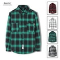 thumbnail image 1 of The New Men's Regular-fit Long-Sleeve Plaid Flannel Shirt Fashion Casual White qILAKOG Size L, 1 of 8