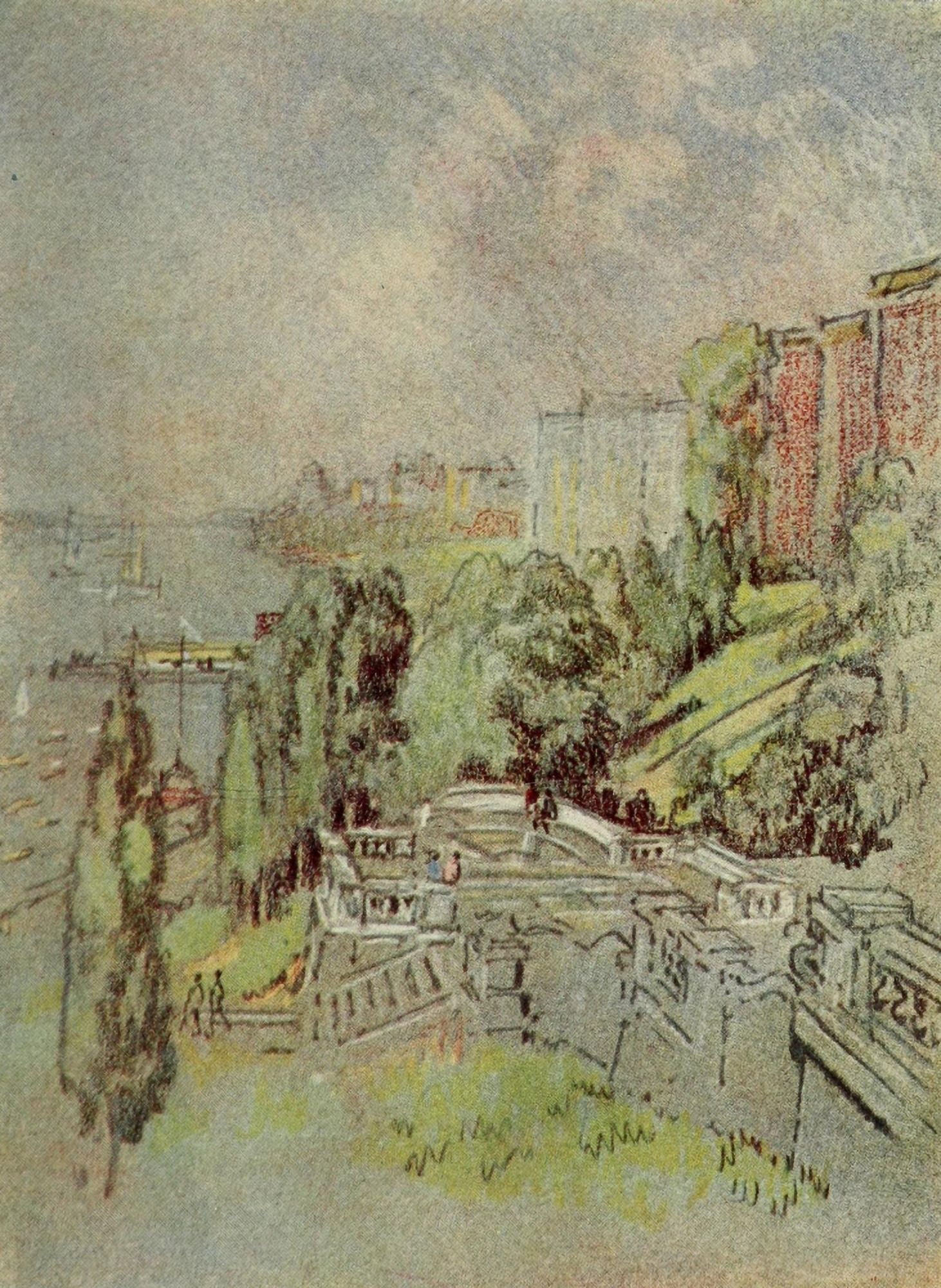 The New New York 1909 Along Riverside Drive Canvas Art - Joseph Pennell (18 x 24)