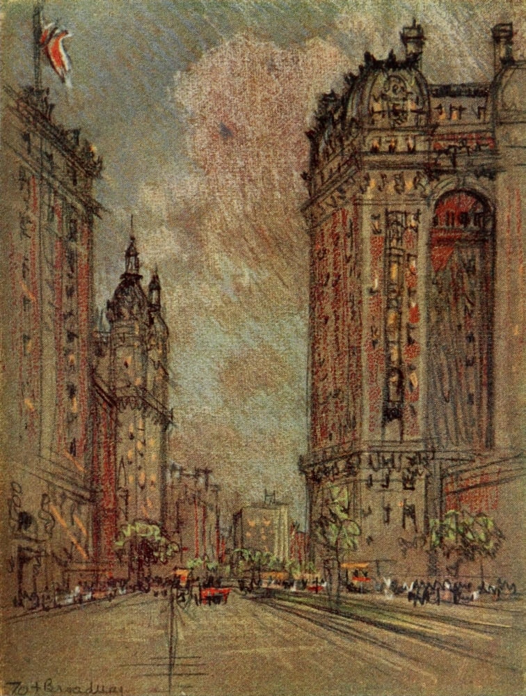 The New New York 1909 Apartment houses Upper Broadway Canvas Art - Joseph Pennell (18 x 24)