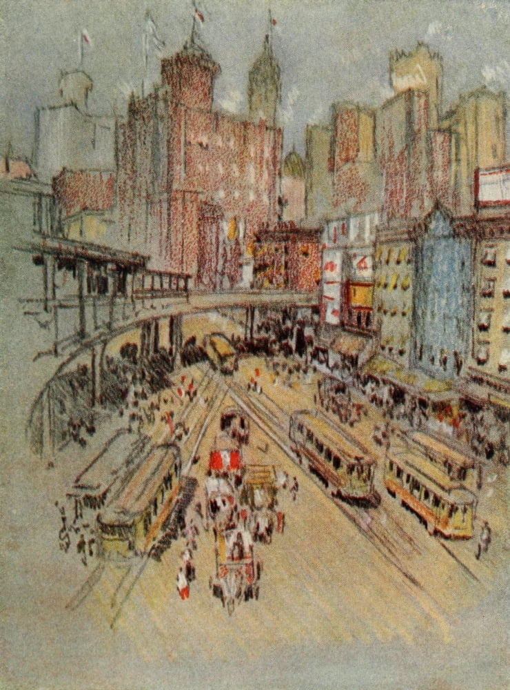 The New New York 1909 Battery Park Canvas Art - Joseph Pennell (18 x 24)