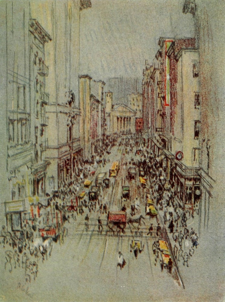 The New New York 1909 Bleecker Street Canvas Art - Joseph Pennell (18 x 24)