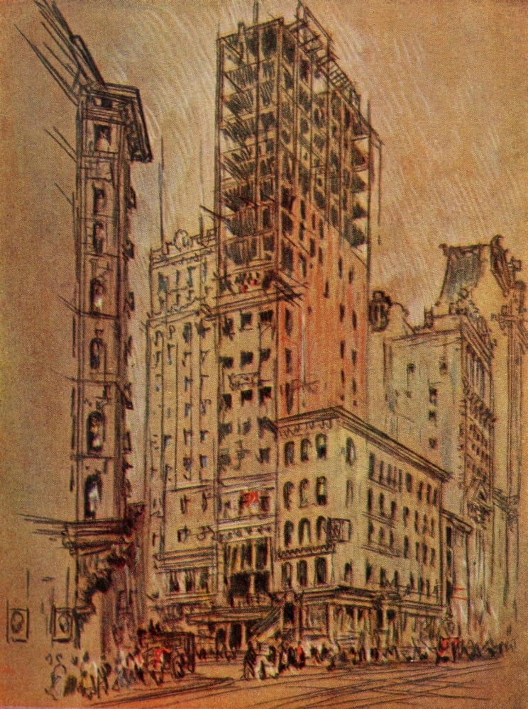 The New New York 1909 Building a Sky-scraper Canvas Art - Joseph Pennell (24 x 36)