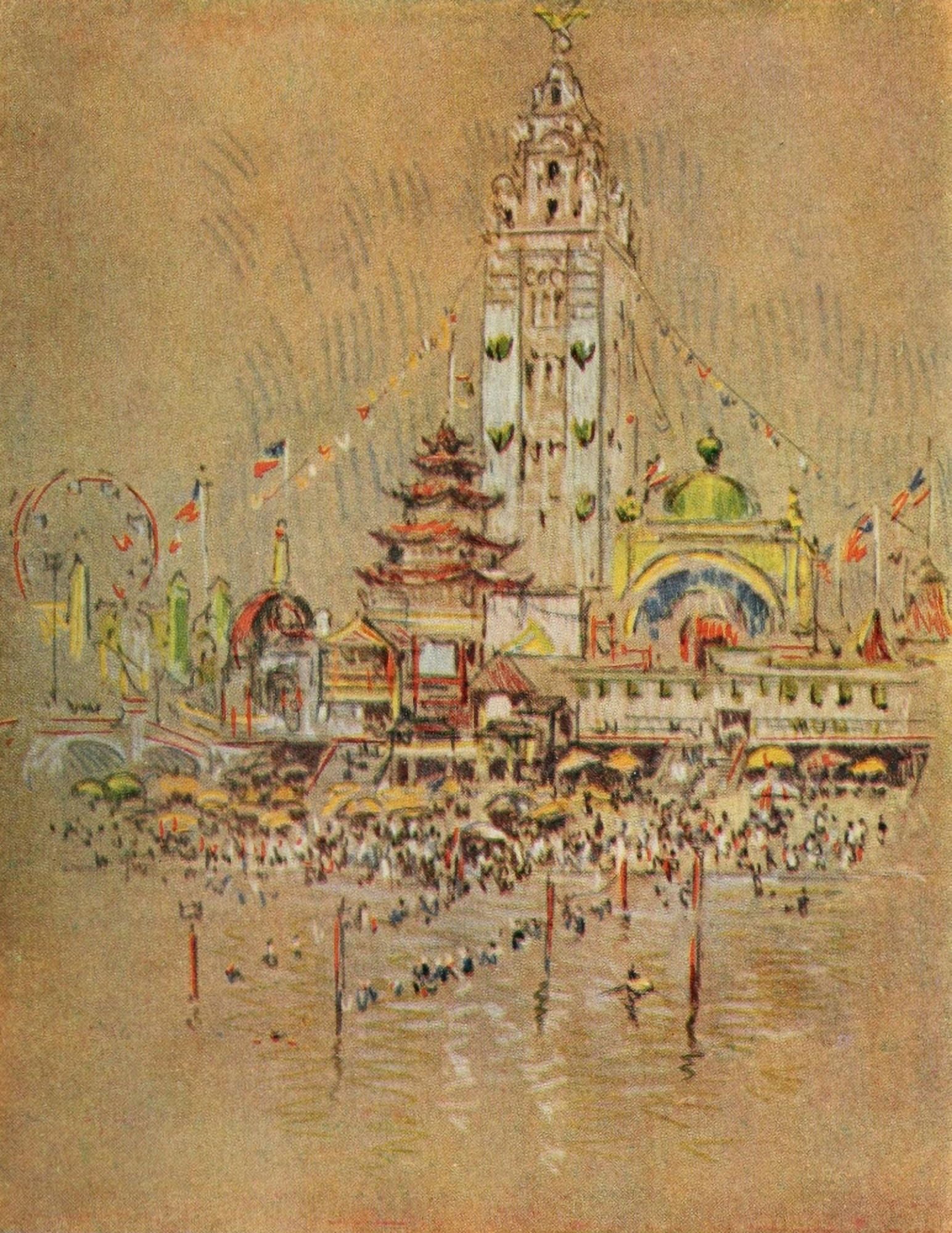 The New New York 1909 Coney Island on the beach Canvas Art - Joseph Pennell (18 x 24)