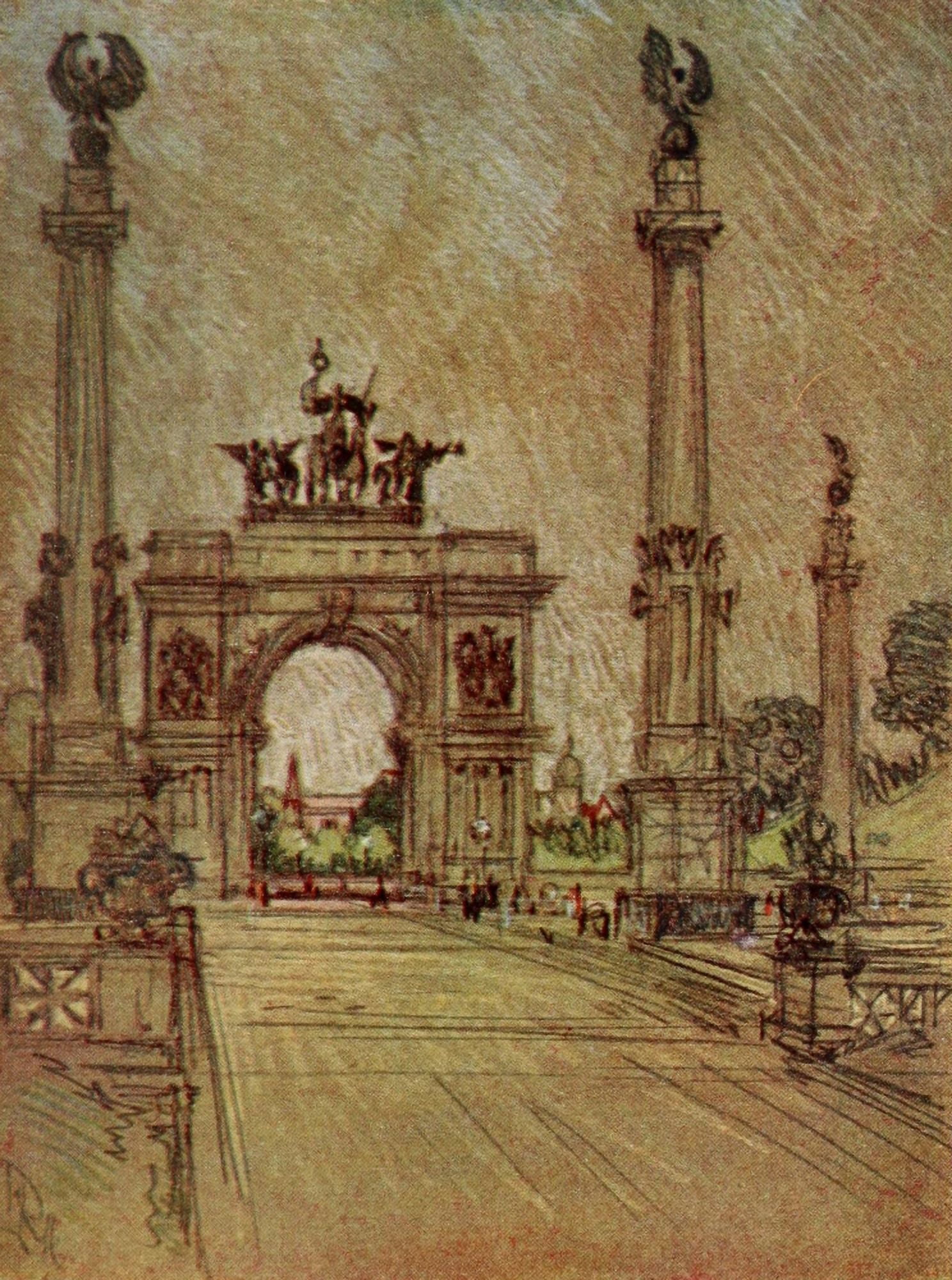 The New New York 1909 Entrance to Prospect Park Brooklyn Canvas Art - Joseph Pennell (24 x 36)