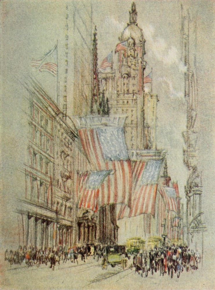The New New York 1909 Lower Broadway Election time Canvas Art - Joseph Pennell (18 x 24)