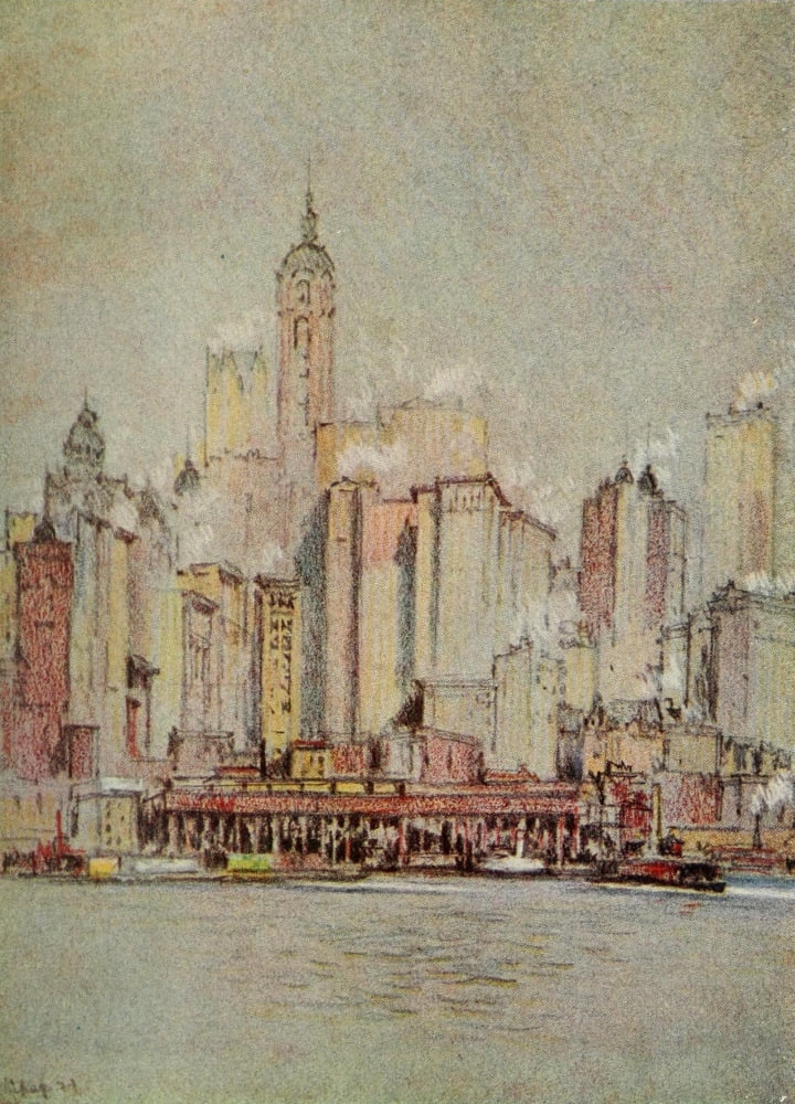 The New New York 1909 Near the Shipping District Canvas Art - Joseph Pennell (24 x 36)