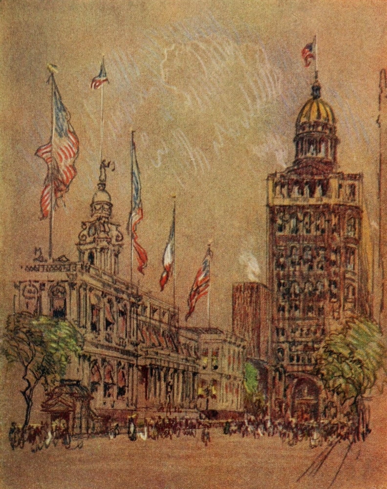 The New New York 1909 The City Hall & World Building Canvas Art - Joseph Pennell (24 x 36)