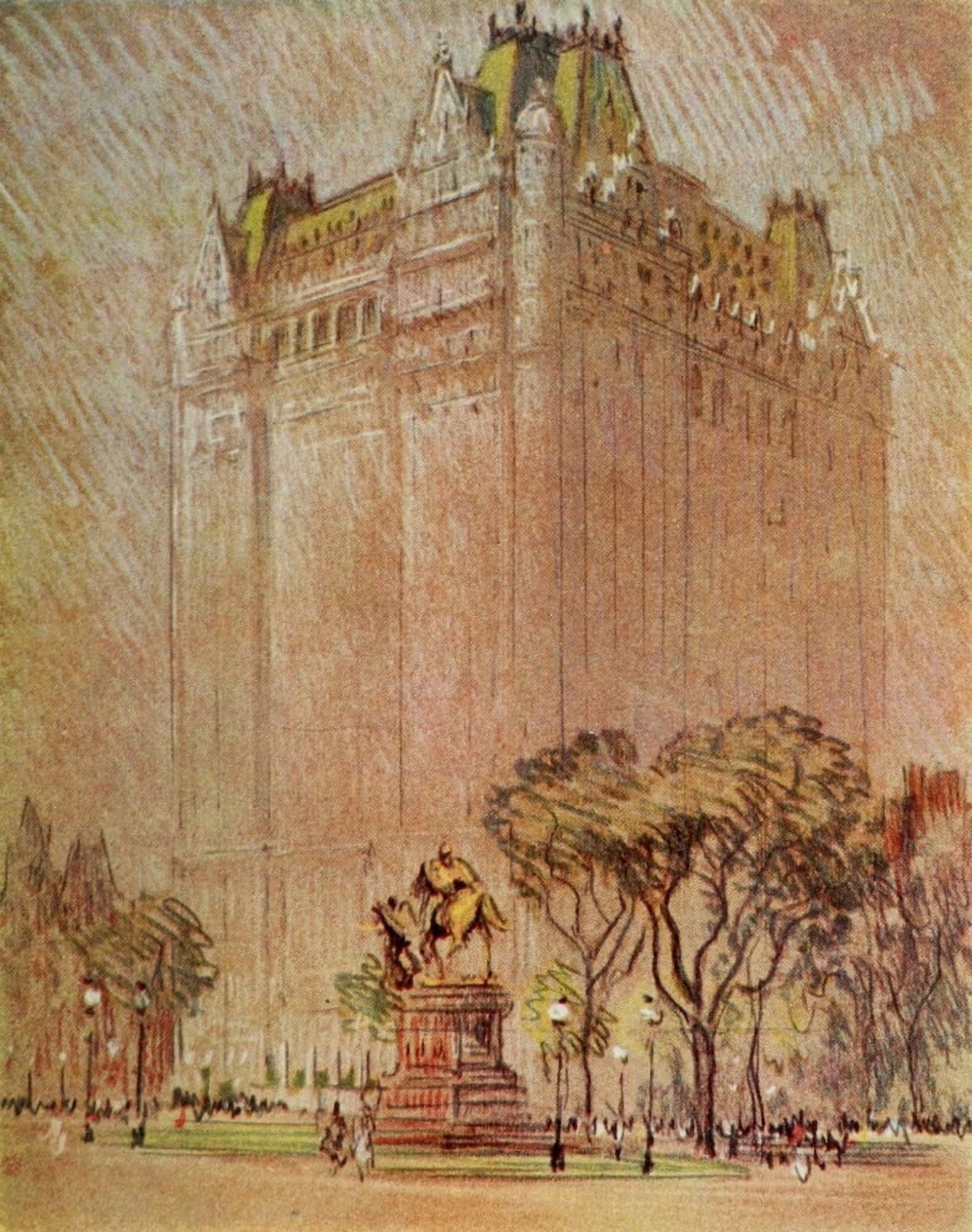 The New New York 1909 The Plaza Canvas Art - Joseph Pennell (24 x 36)