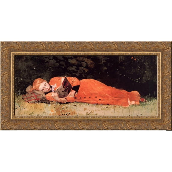 The New Novel 24x15 Gold Ornate Wood Framed Canvas Art by Homer, Winslow