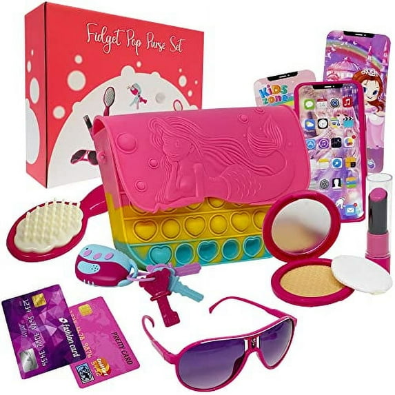 The New York Doll Collection 10 Pieces Fidget Pop It Purse Set for Girls - Handbag for Kids