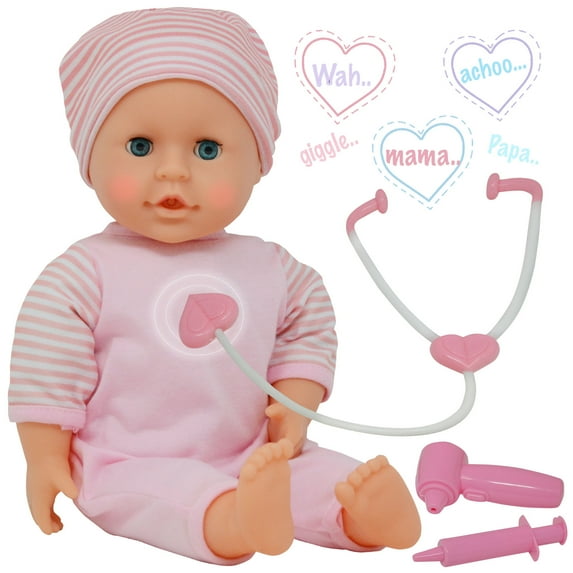 The New York Doll Collection 14 Inch Interactive Talking Baby Doll Doctor Set for Kids – Pink