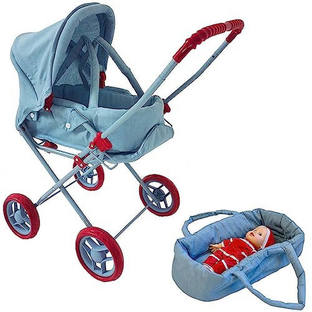 Light Denim 3-in-1 Doll Stroller with Removable Bassinet