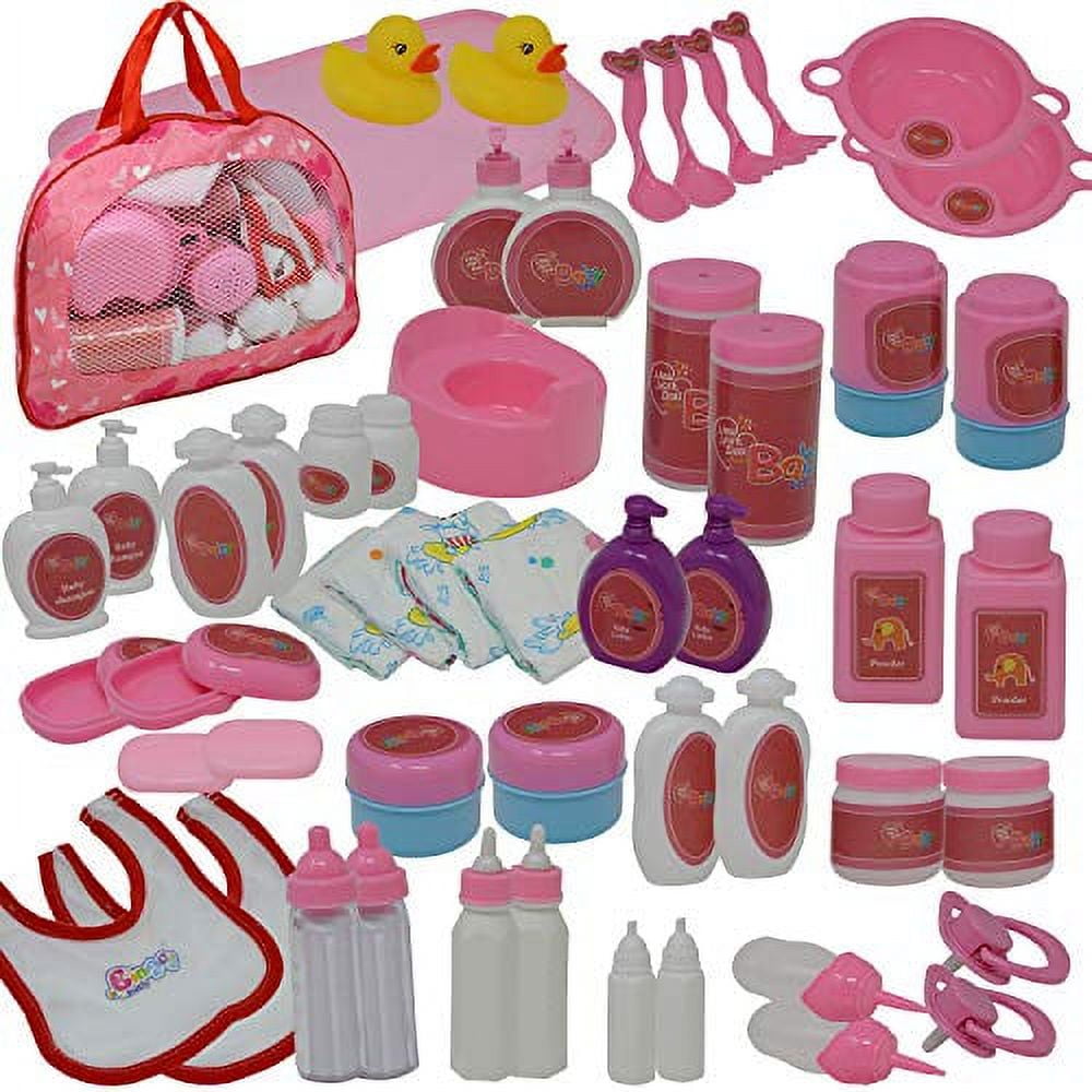 Prextex 18 Piece My First Baby Doll Accessories in Zippered Carrying Case - Doll Feeding Toys, Fashion and Bath Accessory Set for Babies and Toddlers