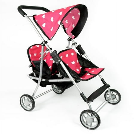 The New York Doll Collection Child 18'' Heart Design Doll Twins Stroller, Black Pink