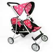 The New York Doll Collection Child 18 Heart Design Doll Twins Stroller, Black Pink