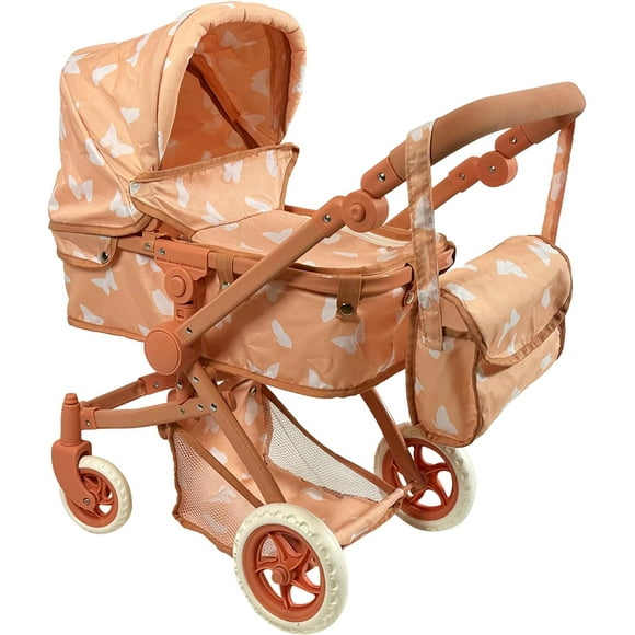 The New York Doll Collection Convertible Combo Baby Doll Stroller Beige Butterfly