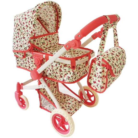 The New York Doll Collection Convertible Combo Baby Doll Stroller for Toddlers, Girls, Boys - Floral