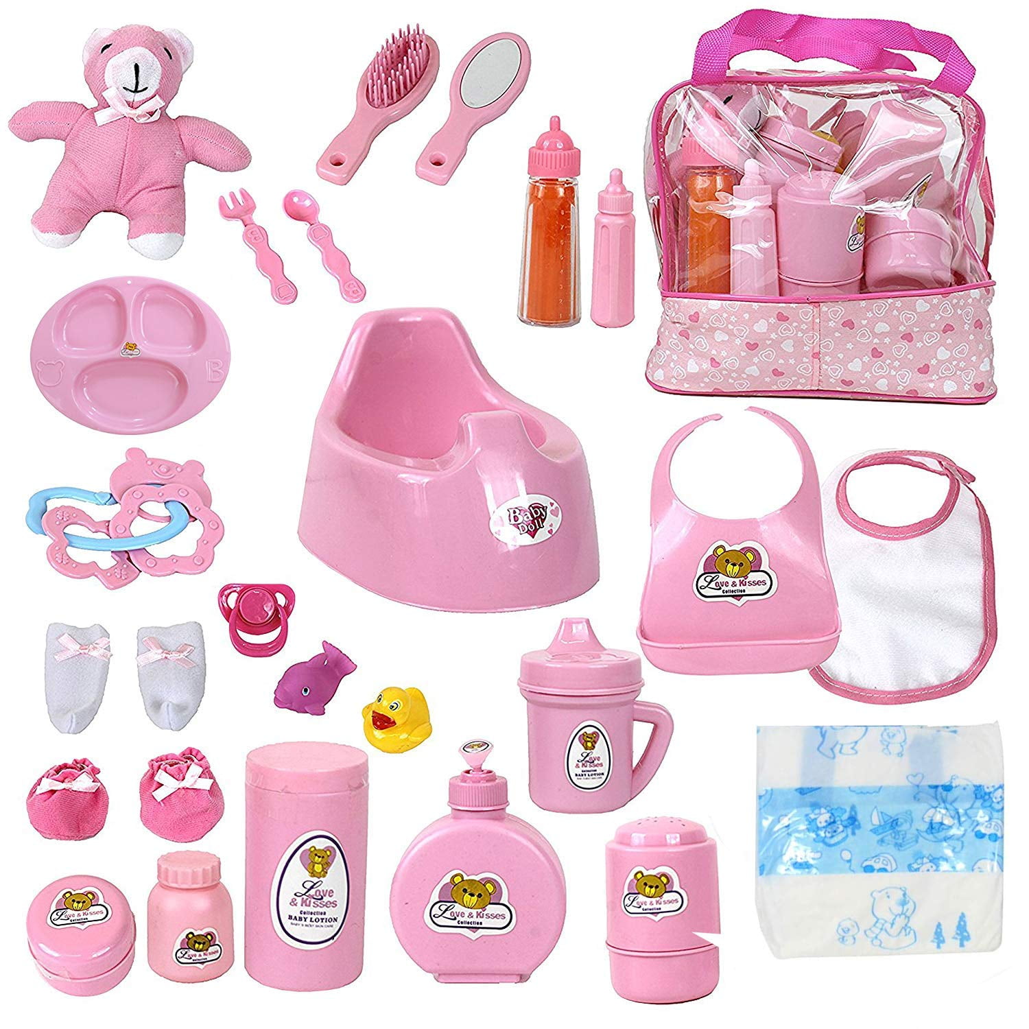  The New York Doll Collection Baby Doll Feeding & Caring  Accessory Set in Zippered Carrying Case - 20 pc Accessories for Dolls :  Toys & Games