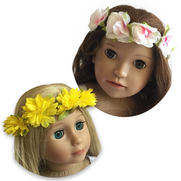 The New York Doll Collection Set of 2 - Pink and Yellow Flower Wreaths with Satin Ribbon - for Dolls