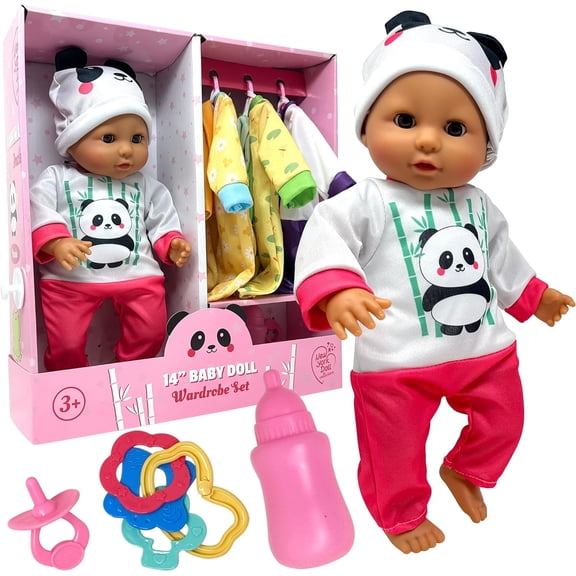 The New York Doll Collection Soft Body Baby Doll With Accessories & 4 Sets Of Animal Outfits